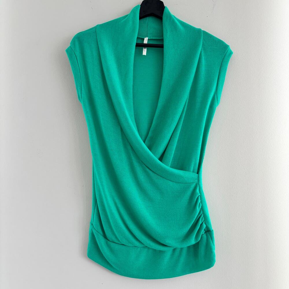 Bella D Faux Wrap Top Large Green Sleeveless Knit Sweater Y2K Siren 90s Romcom